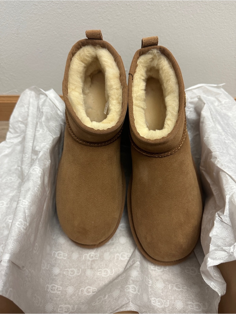 UGG Mini Suede Ankle Booties in Chestnut